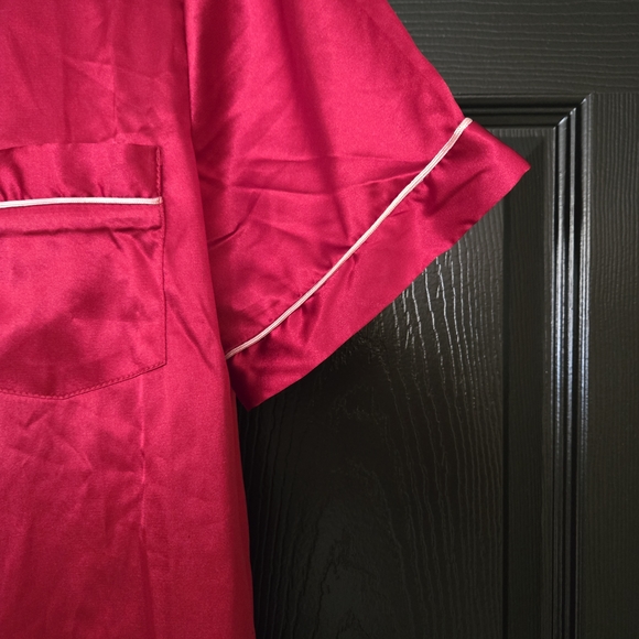 Women's Short Sleeved Pajama Set Red With White Trim - Picture 4 of 9